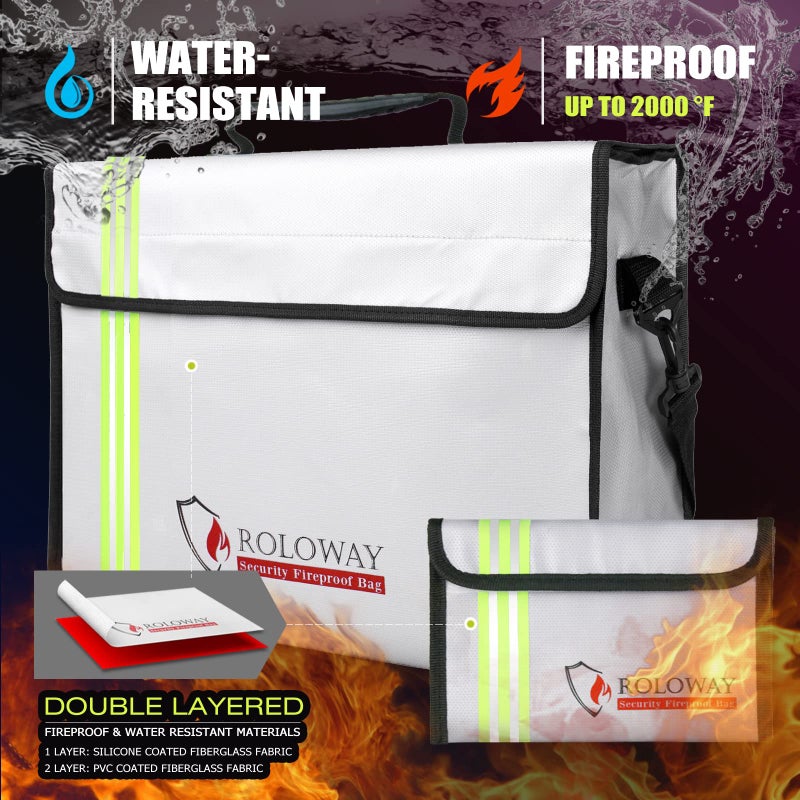 ROLOWAY Fireproof Document Bag with Reflective Strip  Large Fireproof Bag (15 x 12 x 5 inches)  Fireproof Safe Bag for Documents  Cash & Passport with Silicone Coating & Zipper Closure - Image 4